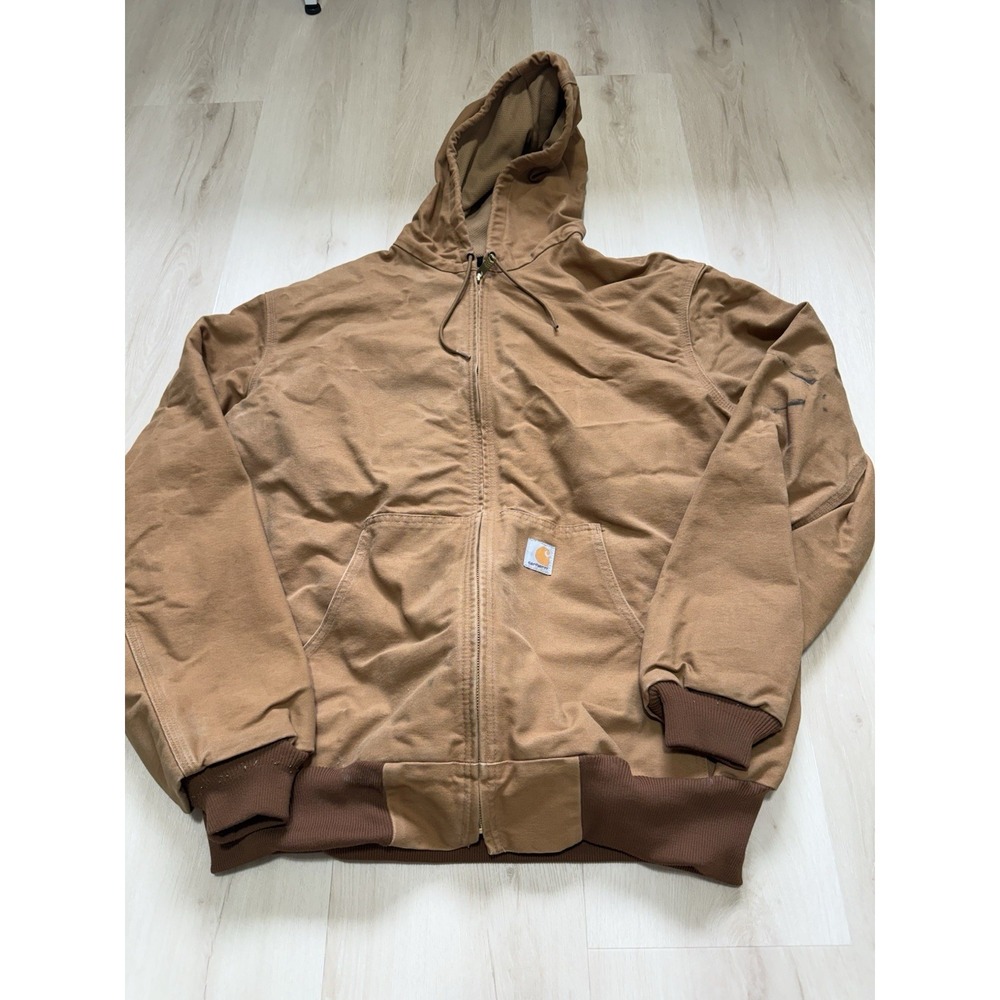 Carhartt Hooded Canvas Jacket J131-BRN Brown Men's Size XL Tall Lined
